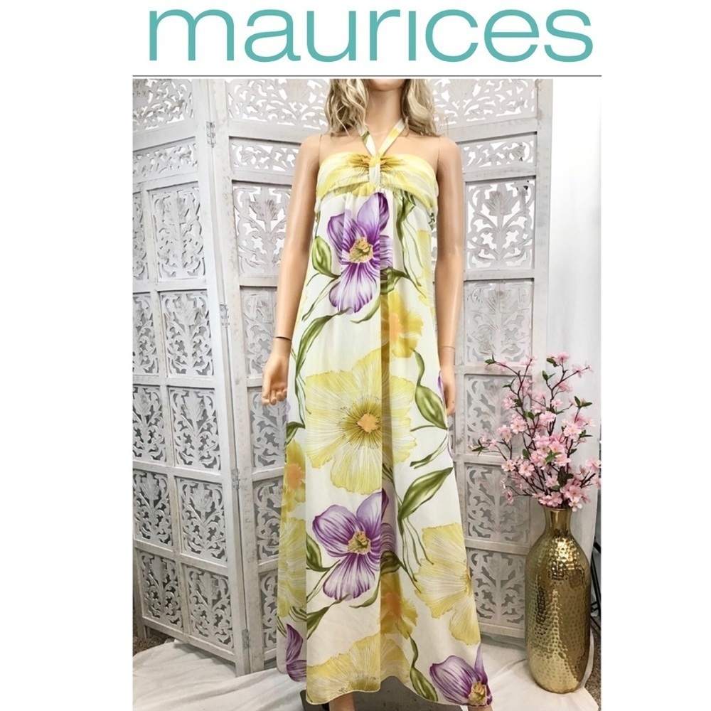 Maurices Yellow Floral Sleeveless Maxi Dress 7